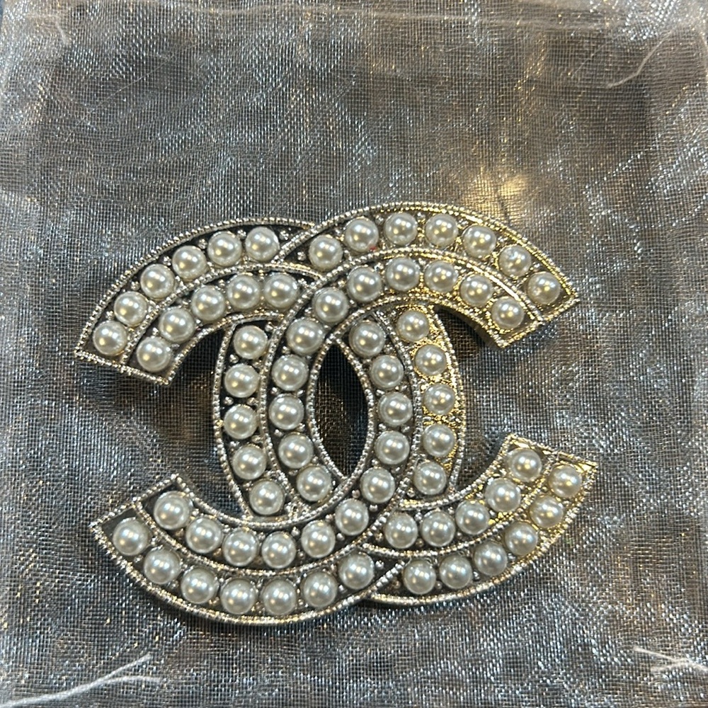 Chanel Silver and Pearl Brooch